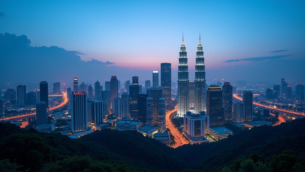 Modern smart city at night with energy-efficient buildings and renewable energy infrastructure integrated throughout urban landscape