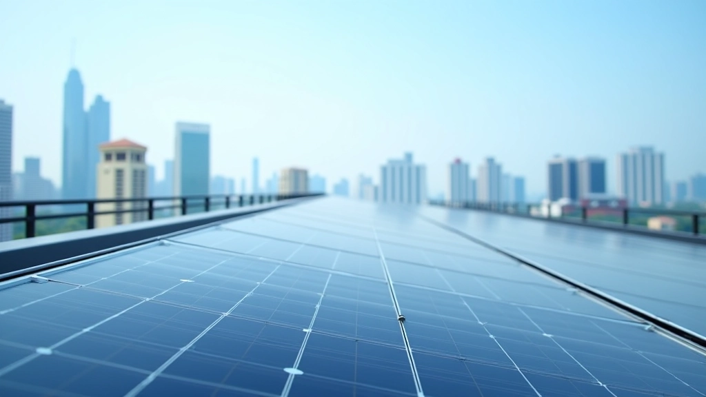 Solar panel array installation on modern rooftop with blue sky and renewable energy infrastructure